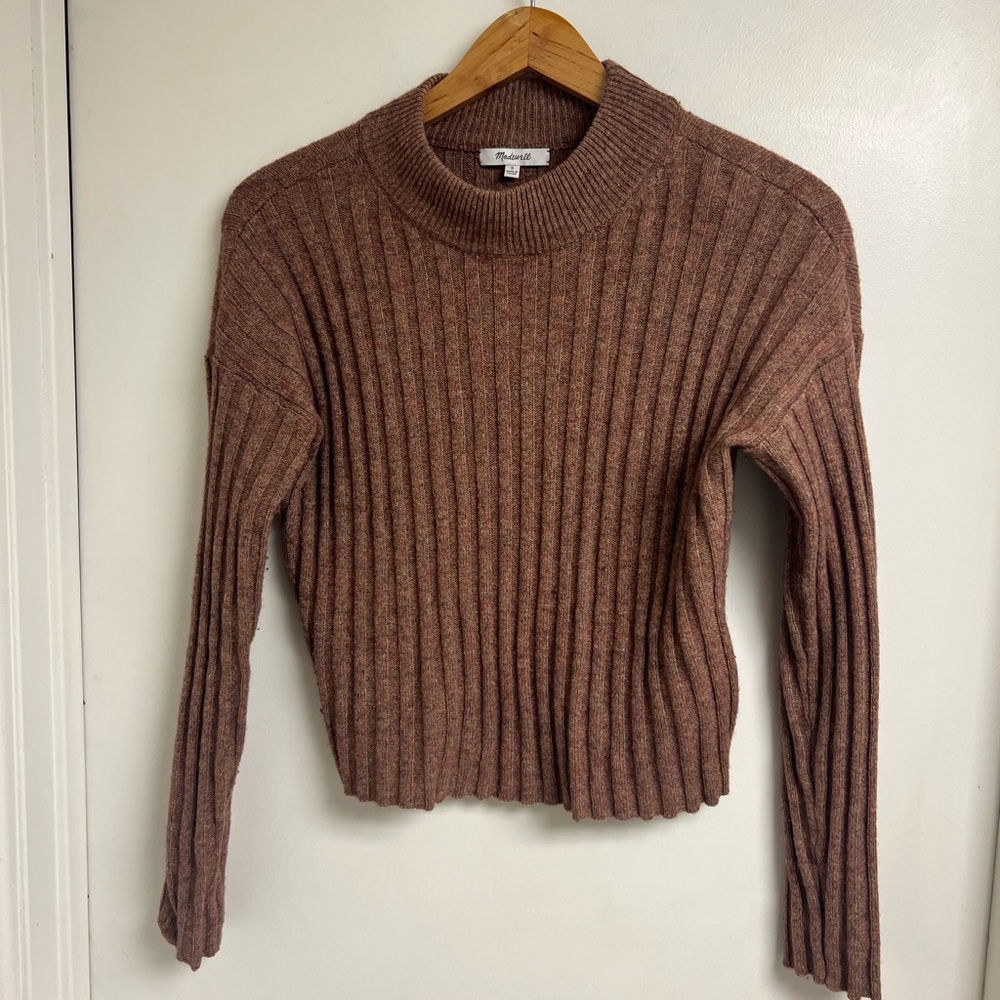 Round neck rust/light brown cropped rib sweater by Madewell size S